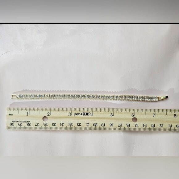 White Rectangular 8 mm Topaz Tennis Bracelet 14K Gold - Picture 8 of 10